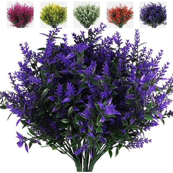 Artificial Greenery Lavender Fake Shrubs Flowers 8 Bundles UV Resistant - Picture 5 of 7